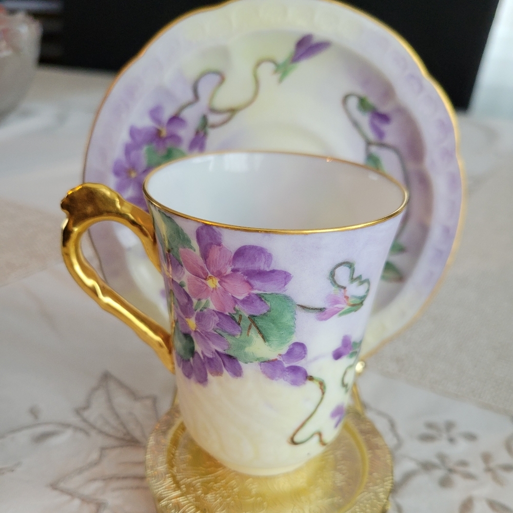 Vintage Floral Teacup and Saucer with Gold Accents
